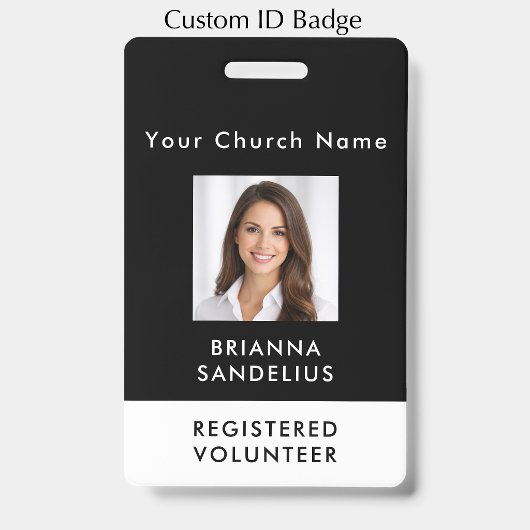 Modern Custom Black Photo ID Church Volunteer Badge