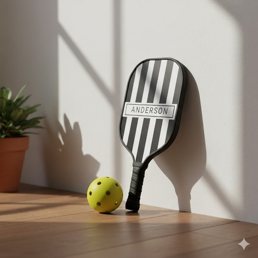 Modern Custom Black Stripe Personalized Pickleball Paddle