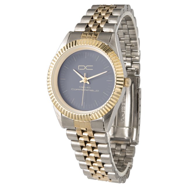 Modern Custom Blue Silver Gold Two-Tone Bracelet Horloge (Gekanteld)