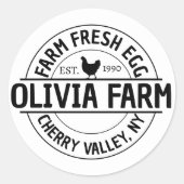 Modern Custom Boerderij Naam Egg Dealer Adres Ronde Sticker (Voorkant)