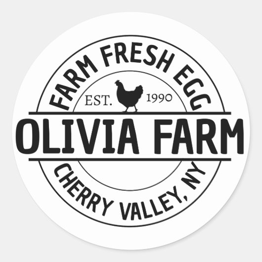 Modern Custom Boerderij Naam Egg Dealer Adres Ronde Sticker (Voorkant)