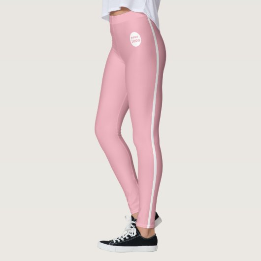 Modern Custom Business Logo Baby Roze witte streep Leggings (Links)