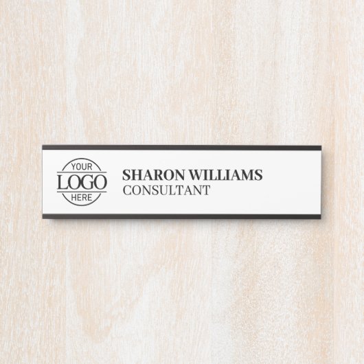 Modern Custom Business Logo Job Titel Zwart Wit Deurbordje (Voorkant)