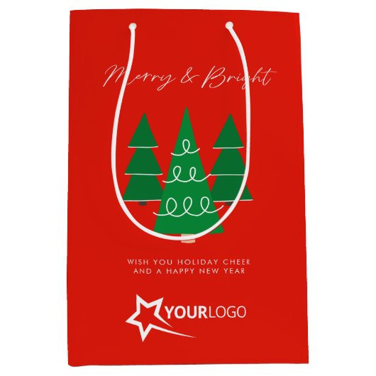 Modern Custom Business Logo Red Christmas Medium Cadeauzakje (Voorkant)