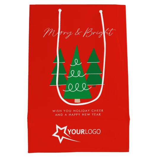 Modern Custom Business Logo Red Christmas Medium Cadeauzakje (Achterkant)