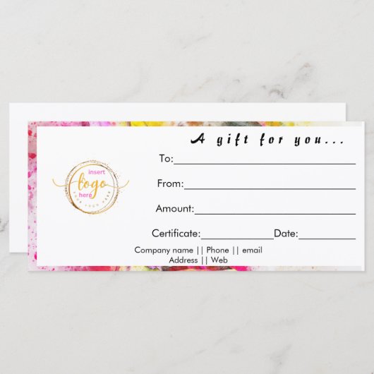 Modern Custom Classic Corporate Gift Certificaat (Voorkant / Achterkant)