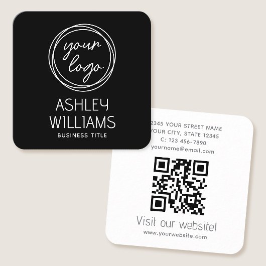 Modern Custom Company Logo QR Code Elegant Black Vierkante Visitekaartje