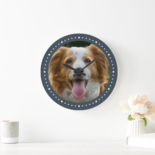 Modern Custom Dog Photo Dark Grey Grote Klok (Huis)