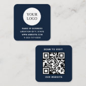 Modern Custom Donkerblauw Logo en QR Code Vierkante Visitekaartje (Voorkant / Achterkant)