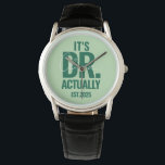 Modern Custom Dr. Name Date Dark Green Button Horloge<br><div class="desc">Modern Custom Dr. Name Date Dark Green watch.</div>