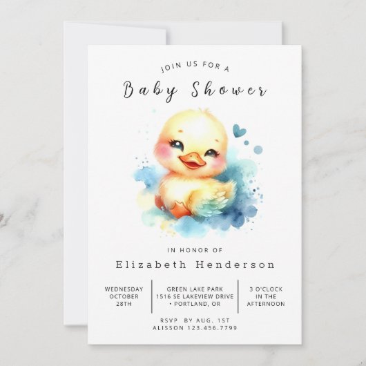 Modern Custom Duck Baby shower Kaart (Voorkant)