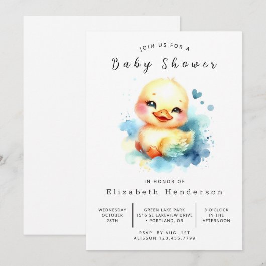 Modern Custom Duck Baby shower Kaart (Voorkant / Achterkant)