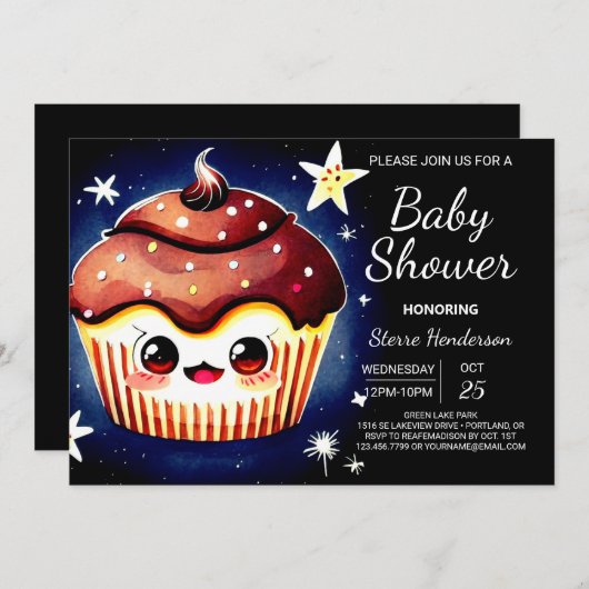 Modern Custom Elegant Muffin Boy Baby shower Kaart (Voorkant / Achterkant)