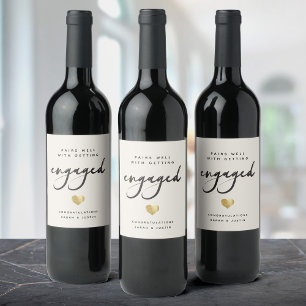 Modern Custom Engagement Party Gold Heart Wijn Etiket