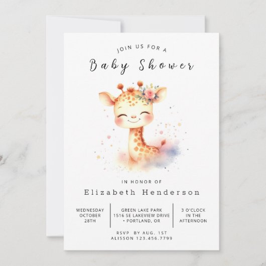 Modern Custom Giraffe Baby shower Kaart (Voorkant)