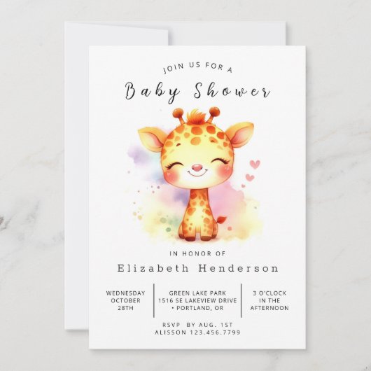 Modern Custom Giraffe Baby shower Kaart (Voorkant)