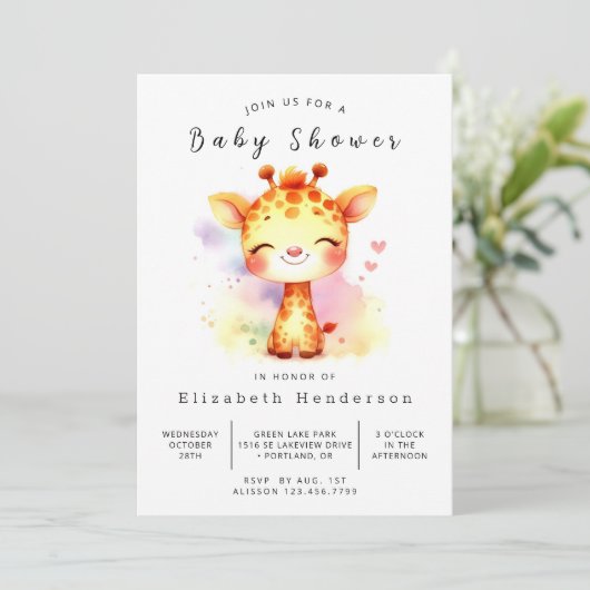 Modern Custom Giraffe Baby shower Kaart (Staand voorkant)