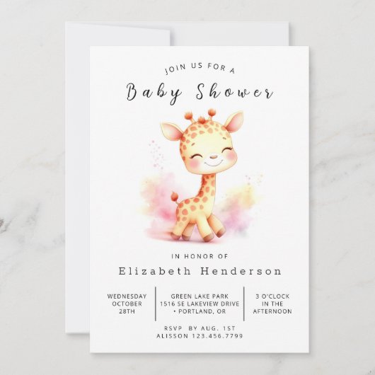 Modern Custom Giraffe Baby shower Kaart (Voorkant)