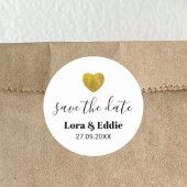 Modern Custom Gold Heart Bruiloft Save The Date Ronde Sticker
