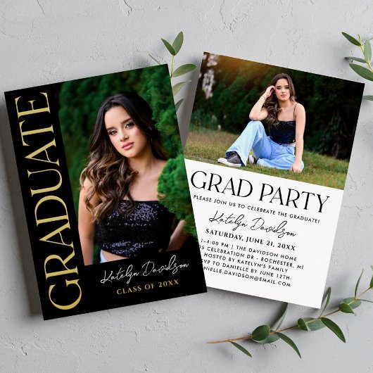 Modern Custom Graduate Photo Grad Party Gold Folie Uitnodiging