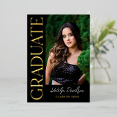 Modern Custom Graduate Photo Grad Party Gold Folie Uitnodiging (Staand Voorkant)
