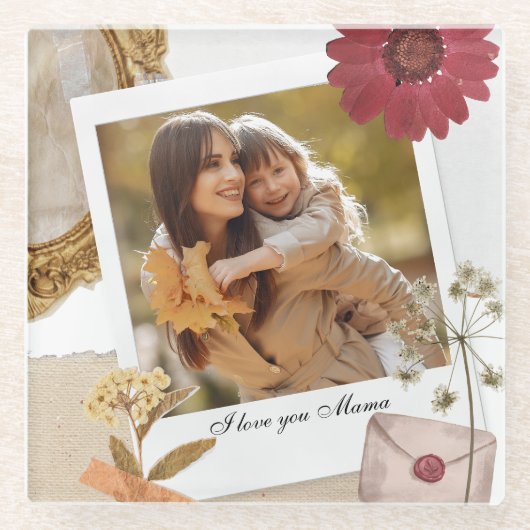 Modern Custom Ik hou van je moeder foto Glazen Onderzetter (Voorkant)