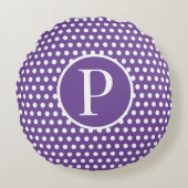 Modern Custom initiaal letter Polka Dot Paarse Rond Kussen (Voorkant)