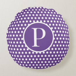 Modern Custom initiaal letter Polka Dot Paarse Rond Kussen