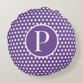 Modern Custom initiaal letter Polka Dot Paarse Rond Kussen (Achterkant)