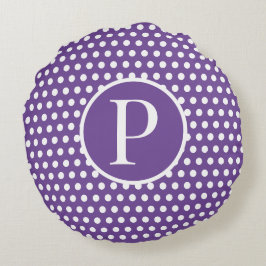 Modern Custom initiaal letter Polka Dot Paarse Rond Kussen