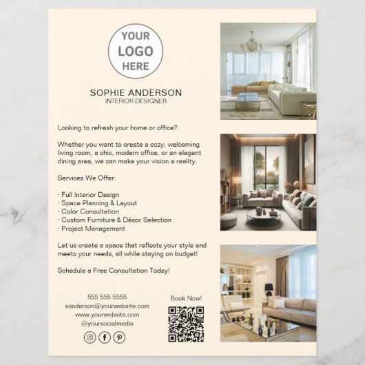 Modern Custom Logo Cream Professional Business Flyer (Voorkant)