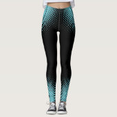 Modern Custom Logo Electric-Blue Halftone on Black Leggings (Voorkant)