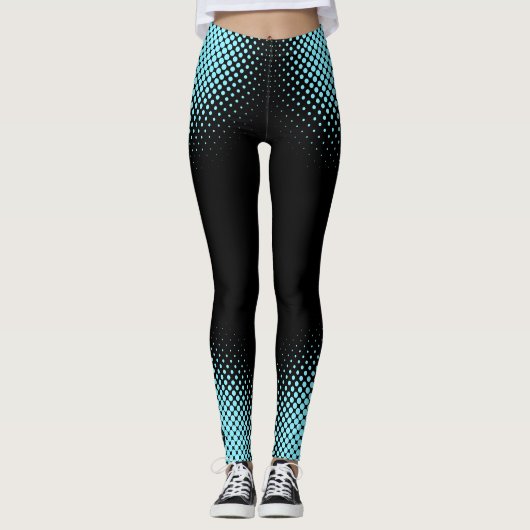 Modern Custom Logo Electric-Blue Halftone on Black Leggings (Voorkant)