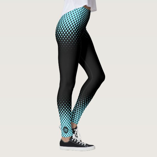Modern Custom Logo Electric-Blue Halftone on Black Leggings (Rechts)