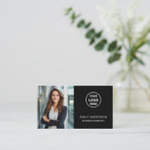 Modern Custom Logo Photo QR Zwart Visitekaartje (Staand voorkant)