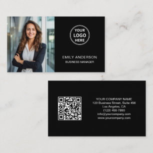 Modern Custom Logo Photo QR Zwart Visitekaartje