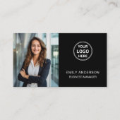 Modern Custom Logo Photo QR Zwart Visitekaartje (Voorkant)
