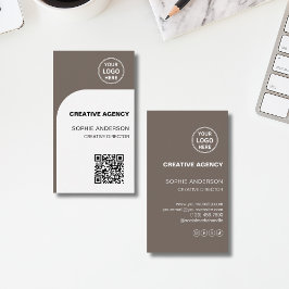 Modern Custom Logo QR Creative Agency Taupe Visitekaartje