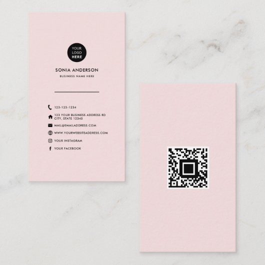 Modern Custom Logo Social Media Iconen Roze Visitekaartje (Voorkant / Achterkant)