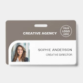 Modern Custom Logo Taupe Employee Staff Name Badge (Voorkant)
