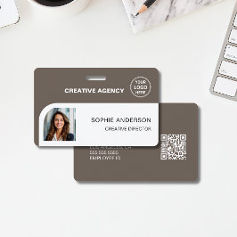 Modern Custom Logo Taupe Employee Staff Name Badge