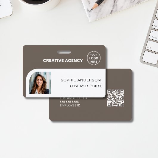 Modern Custom Logo Taupe Employee Staff Name Badge