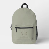 Modern Custom Monogram Initialen Naam Dusty Sage Bedrukte Rugzak (Voorkant)
