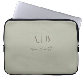 Modern Custom Monogram Initialen Naam Dusty Sage Laptop Sleeve