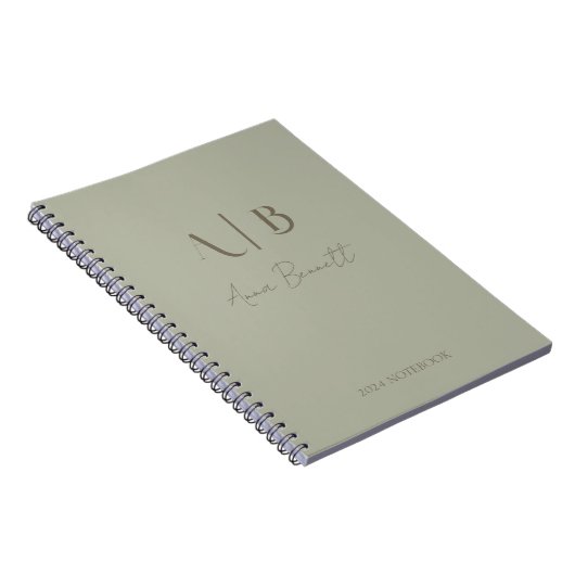 Modern Custom Monogram Initialen Naam Dusty Sage Notitieboek (Rechterzijde)
