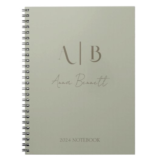 Modern Custom Monogram Initialen Naam Dusty Sage Notitieboek (Voorkant)