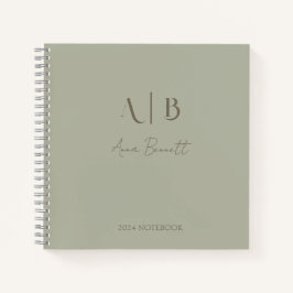Modern Custom Monogram Initialen Naam Dusty Sage Notitieboek