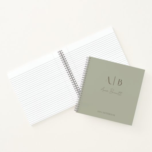 Modern Custom Monogram Initialen Naam Dusty Sage Notitieboek (Binnen)