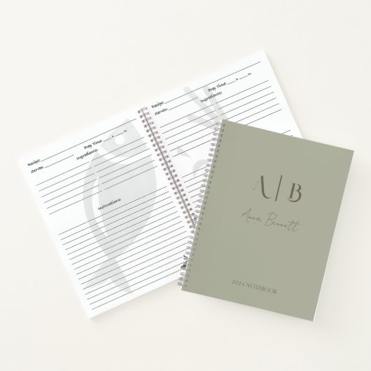 Modern Custom Monogram Initialen Naam Dusty Sage Notitieboek (Binnen)