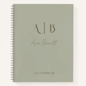 Modern Custom Monogram Initialen Naam Dusty Sage Notitieboek (Voorkant)